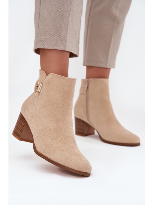 Insulated Women's ankle boots on heel with gold detail beige Renora