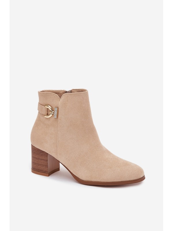 Insulated Women's ankle boots on heel with gold detail beige Renora