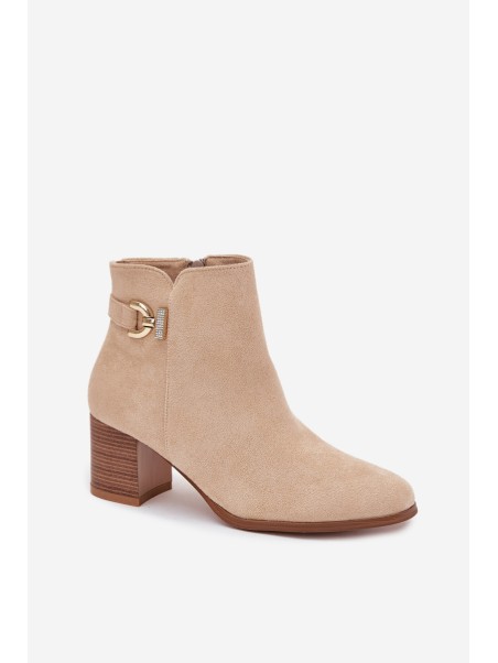 Insulated Women's ankle boots on heel with gold detail beige Renora