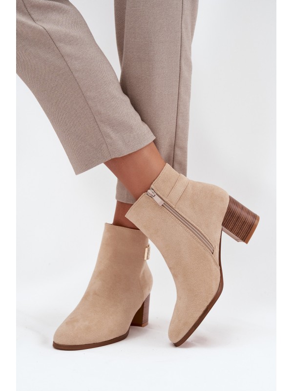 Insulated Women's ankle boots on heel with gold detail beige Renora