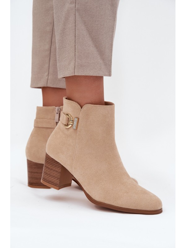 Insulated Women's ankle boots on heel with gold detail beige Renora