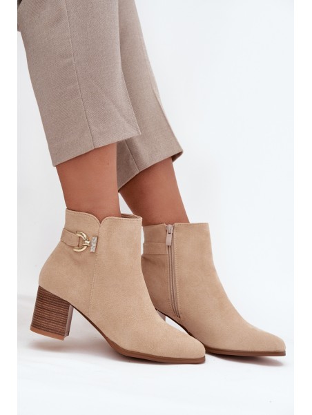 Insulated Women's ankle boots on heel with gold detail beige Renora