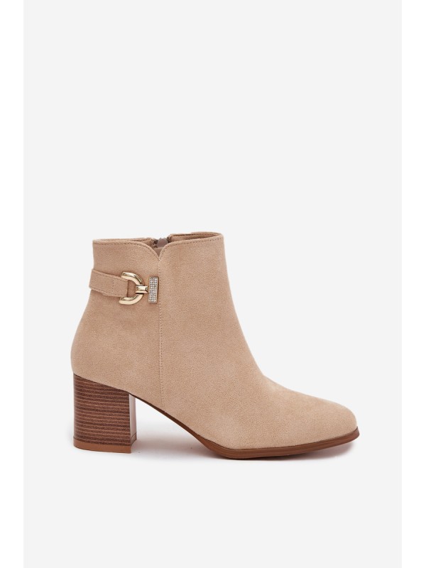 Insulated Women's ankle boots on heel with gold detail beige Renora