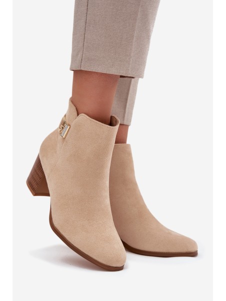 Insulated Women's ankle boots on heel with gold detail beige Renora
