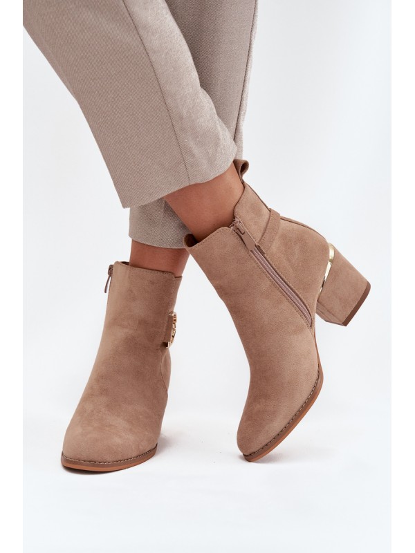 Insulated Women's Ankle Boots on Heels with Gold Elements Beige Ambrine