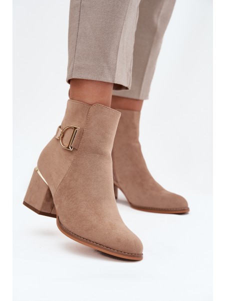 Insulated Women's Ankle Boots on Heels with Gold Elements Beige Ambrine
