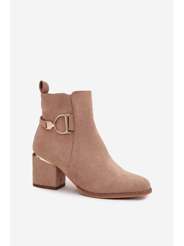 Insulated Women's Ankle Boots on Heels with Gold Elements Beige Ambrine