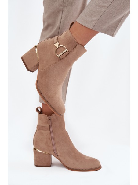 Insulated Women's Ankle Boots on Heels with Gold Elements Beige Ambrine
