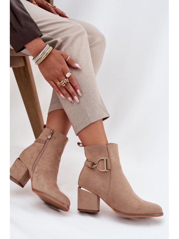 Insulated Women's Ankle Boots on Heels with Gold Elements Beige Ambrine