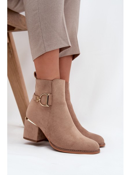 Insulated Women's Ankle Boots on Heels with Gold Elements Beige Ambrine