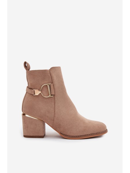 Insulated Women's Ankle Boots on Heels with Gold Elements Beige Ambrine