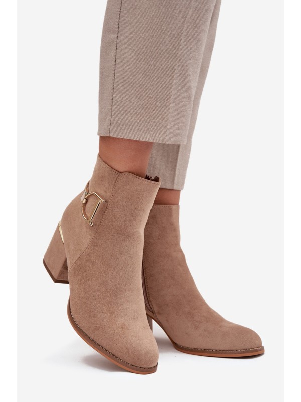 Insulated Women's Ankle Boots on Heels with Gold Elements Beige Ambrine