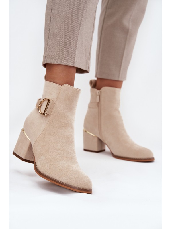 Insulated women's ankle boots with heel with gold elements light beige Ambrine 2