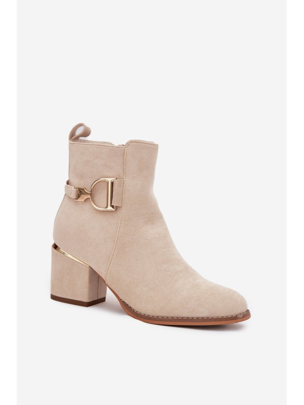 Insulated women's ankle boots with heel with gold elements light beige Ambrine