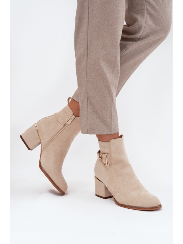 Insulated women's ankle boots with heel with gold elements light beige Ambrine