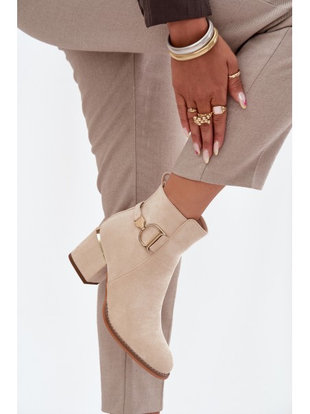 Insulated women's ankle boots with heel with gold elements light beige Ambrine