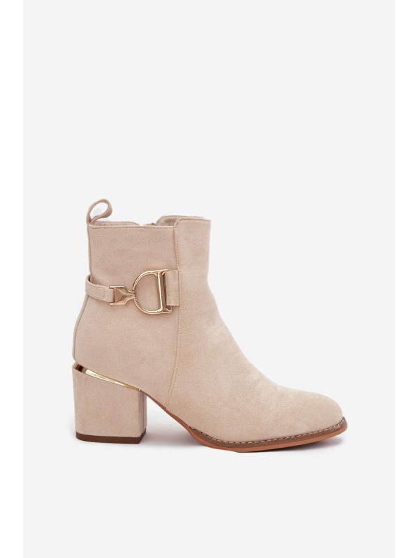 Insulated women's ankle boots with heel with gold elements light beige Ambrine