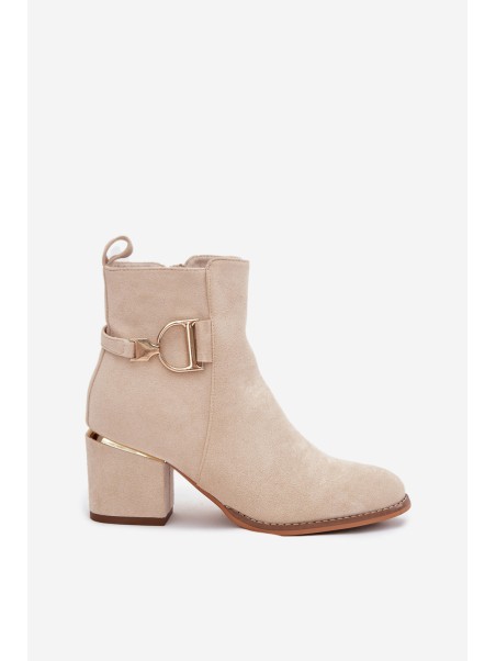 Insulated women's ankle boots with heel with gold elements light beige Ambrine