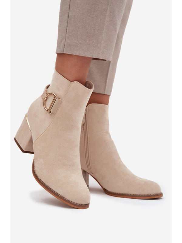 Insulated women's ankle boots with heel with gold elements light beige Ambrine