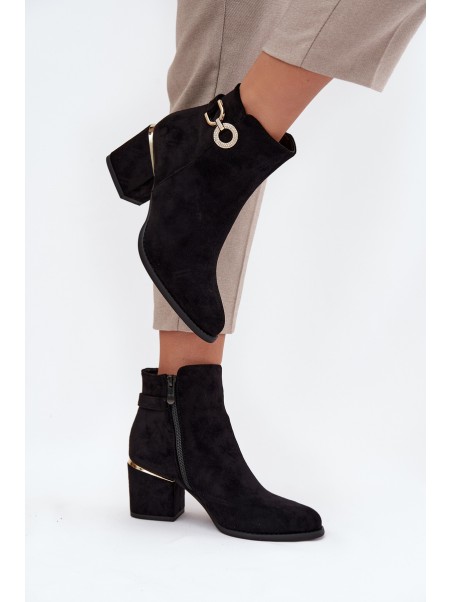 Insulated women's ankle boots with golden details on heel black Dorisse