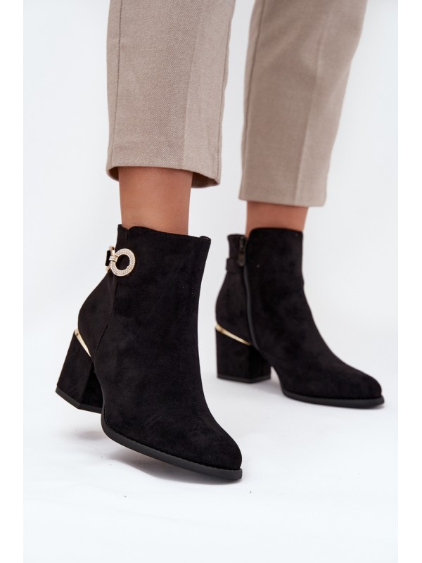 Insulated women's ankle boots with golden details on heel black Dorisse 2