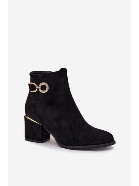 Insulated women's ankle boots with golden details on heel black Dorisse