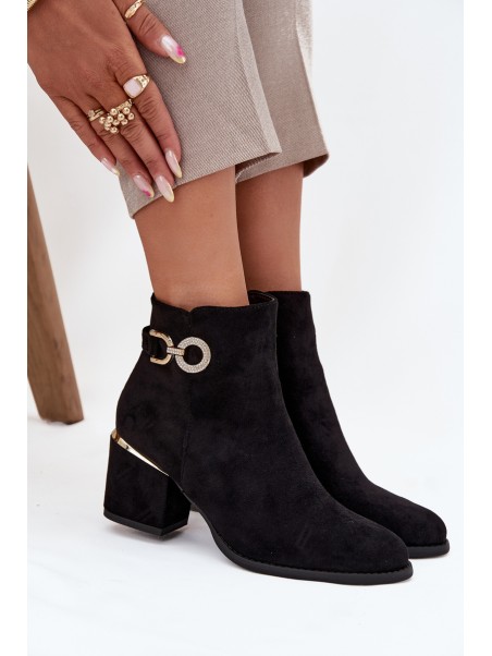 Insulated women's ankle boots with golden details on heel black Dorisse
