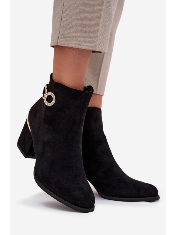 Insulated women's ankle boots with golden details on heel black Dorisse