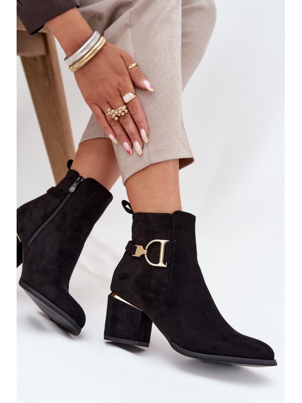 Insulated women's ankle boots with a heel with gold elements black Ambrine