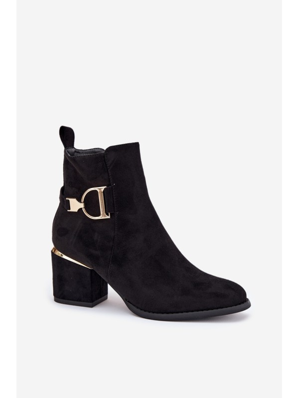 Insulated women's ankle boots with a heel with gold elements black Ambrine