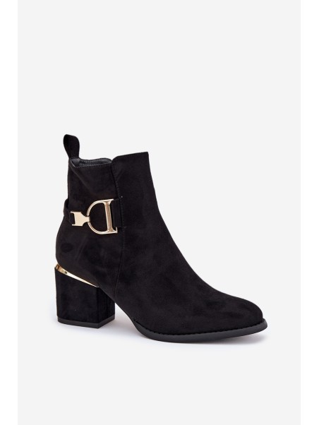 Insulated women's ankle boots with a heel with gold elements black Ambrine