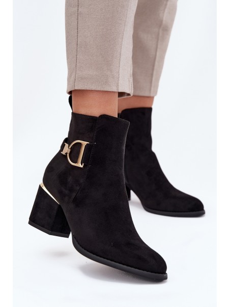 Insulated women's ankle boots with a heel with gold elements black Ambrine