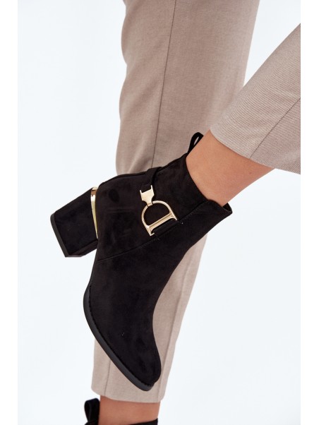 Insulated women's ankle boots with a heel with gold elements black Ambrine