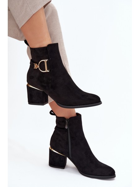 Insulated women's ankle boots with a heel with gold elements black Ambrine
