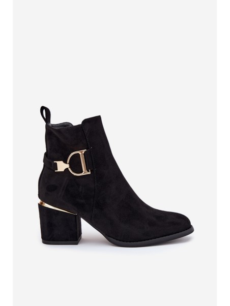 Insulated women's ankle boots with a heel with gold elements black Ambrine