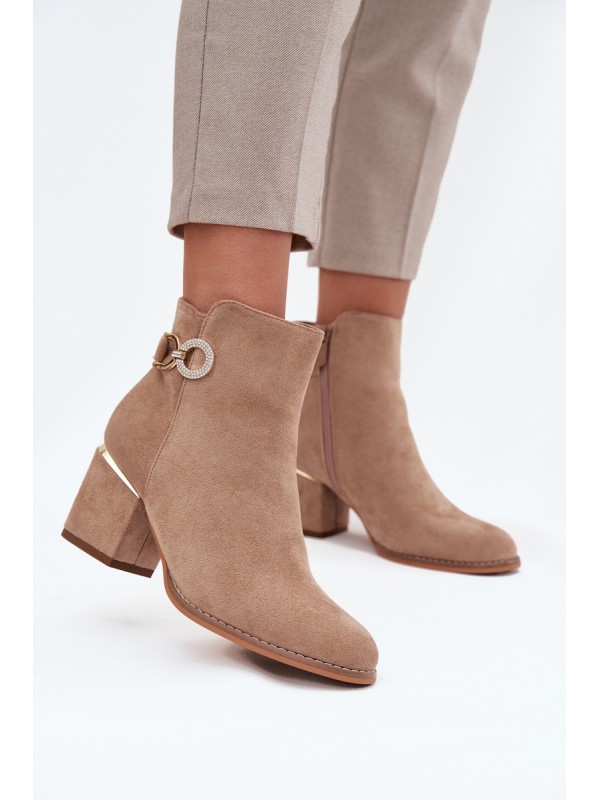 Insulated Women's Ankle Boots with Gold Details on Heel Beige Dorisse