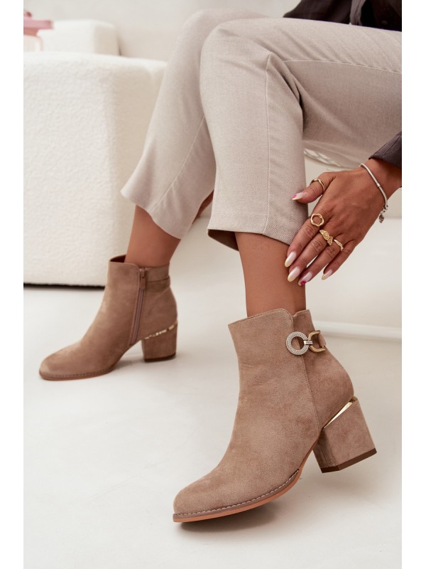Insulated Women's Ankle Boots with Gold Details on Heel Beige Dorisse 2