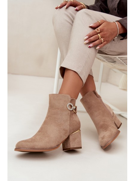 Insulated Women's Ankle Boots with Gold Details on Heel Beige Dorisse