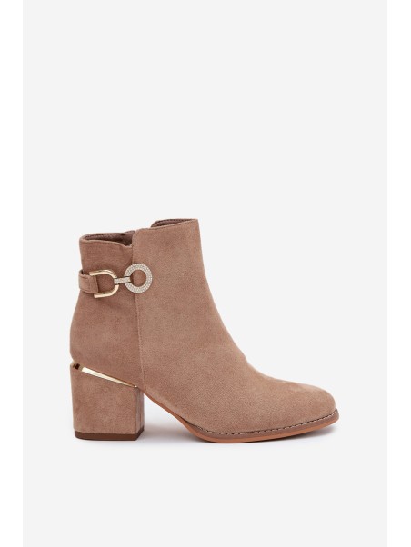 Insulated Women's Ankle Boots with Gold Details on Heel Beige Dorisse