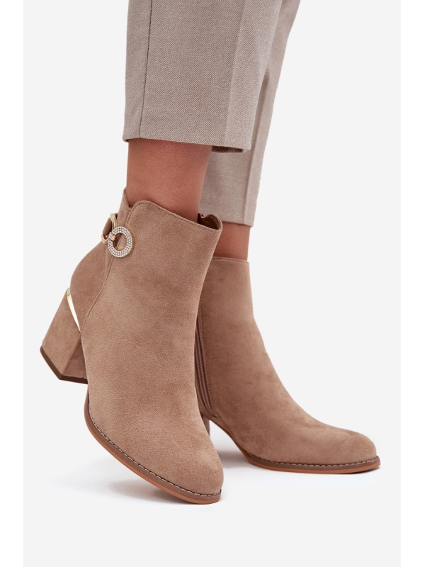 Insulated Women's Ankle Boots with Gold Details on Heel Beige Dorisse