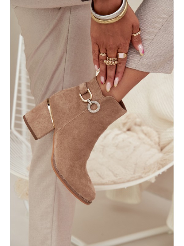 Insulated Women's Ankle Boots with Gold Details on Heel Beige Dorisse