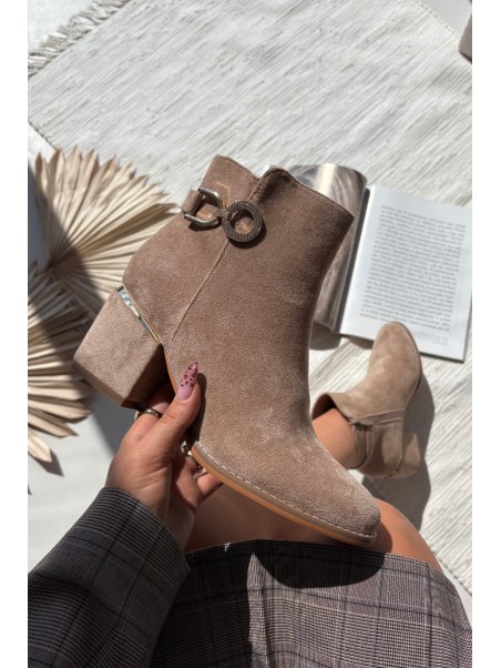 Insulated Women's Ankle Boots with Gold Details on Heel Beige Dorisse
