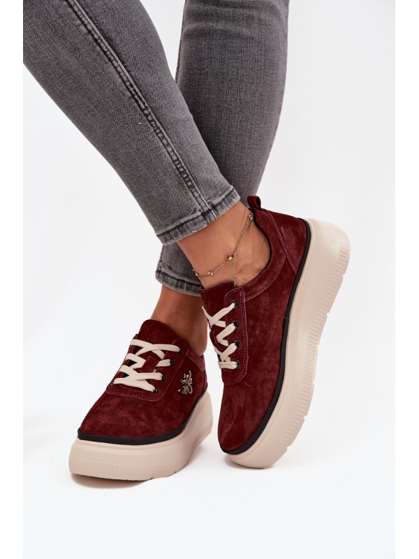 Suede Women's Platform Shoes with Bow Vinceza 41495 Burgundy