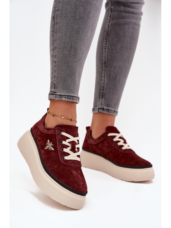 Suede Women's Platform Shoes with Bow Vinceza 41495 Burgundy 2