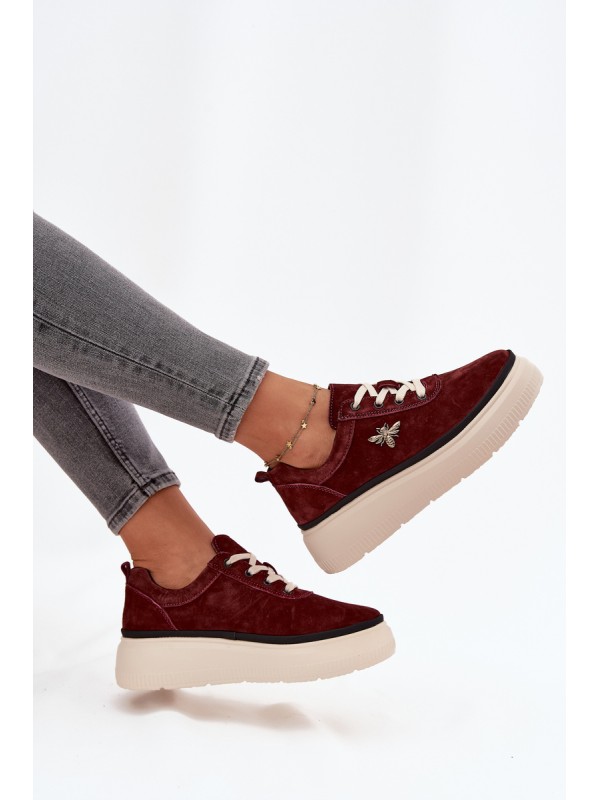 Suede Women's Platform Shoes with Bow Vinceza 41495 Burgundy