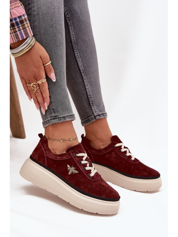 Suede Women's Platform Shoes with Bow Vinceza 41495 Burgundy