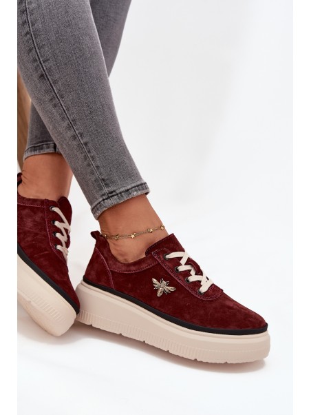 Suede Women's Platform Shoes with Bow Vinceza 41495 Burgundy