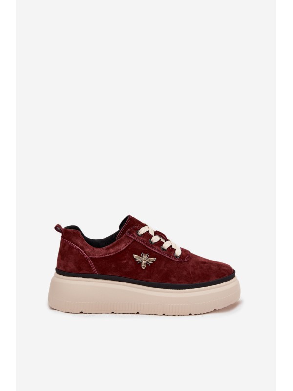 Suede Women's Platform Shoes with Bow Vinceza 41495 Burgundy