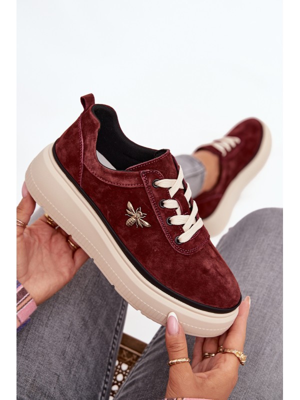 Suede Women's Platform Shoes with Bow Vinceza 41495 Burgundy