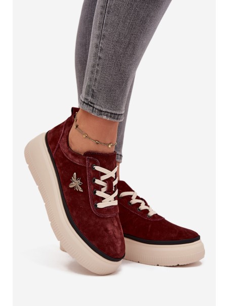 Suede Women's Platform Shoes with Bow Vinceza 41495 Burgundy